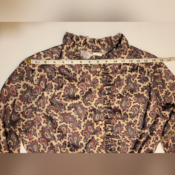 Vintage 1970s Paisley Print Drop Elastic Waist Ruffle Pleated Shirt Dress, Sz 14 - Picture 7 of 15